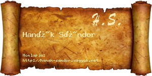 Hanák Sándor névjegykártya
